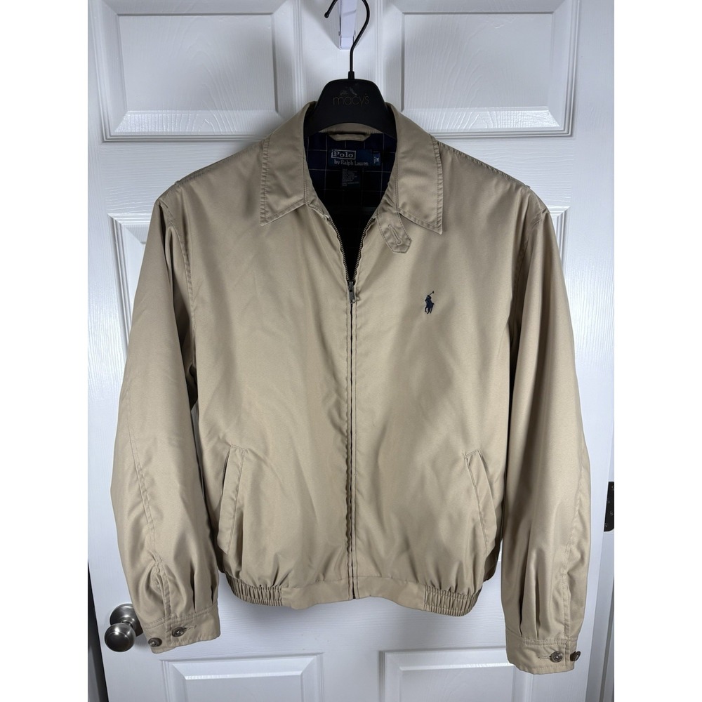 VTG Polo Ralph Lauren Harrington Jacket Tan Beige Plaid Lining Mens Size Medium